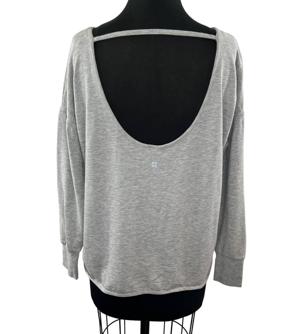 SWEATY BETTY Open Back Gray Long Sleeve Cotton Blend Pullover Athletic Top S